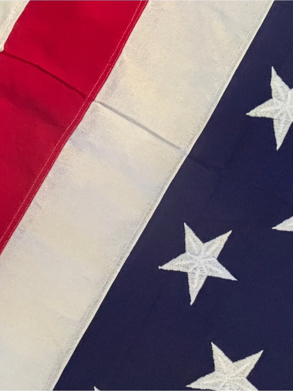Vintage Large American USA Flag 56x118 Embroidered Stars Cotton Made in USA
